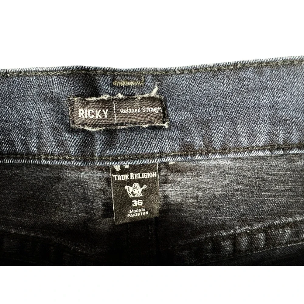 True Religion Ricky Shorts Mens 36 Blue Denim Dark Wash Raw Hem Relaxed Straight